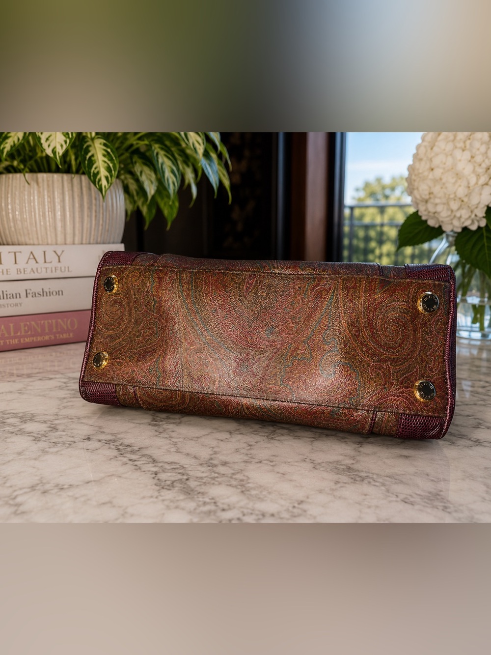 Etro Alma Dome Paisley Leather & Coated Canvas Satchel | Made in Italy - Picture 7 of 16